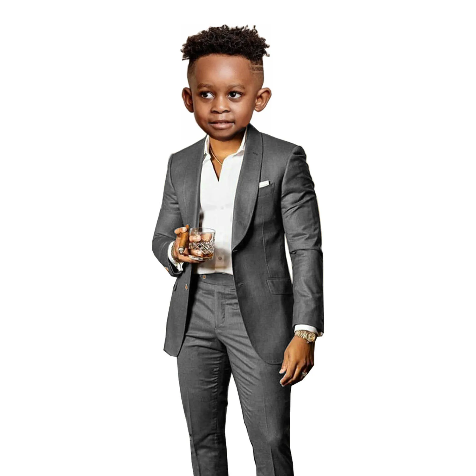 Children's Brown 2-Piece Suit with Shawl Collar - Elegant Formal Wear for Weddings and Parties