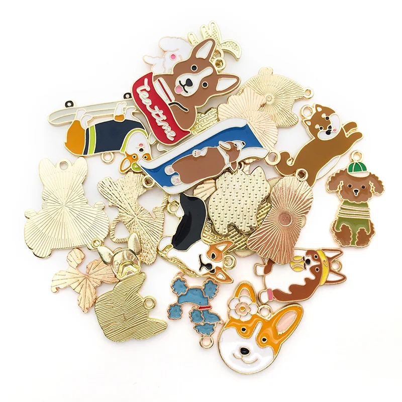 Mixed 26Pcs Animals Enamel Pendants Metal Pet Dogs Charms for Jewelry Earrings Necklace Making DIY Keychain Accessories