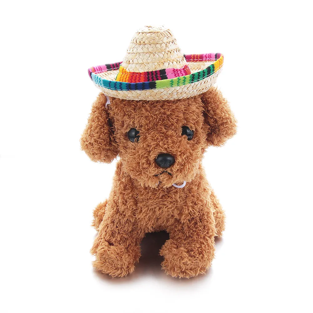 

Cute Mini Puppy Dog Cat Straw Woven Sun Hat Cap Mexican Sombrero Pet Supplies Cute Costume For Dogs Adjustable Dog Hat