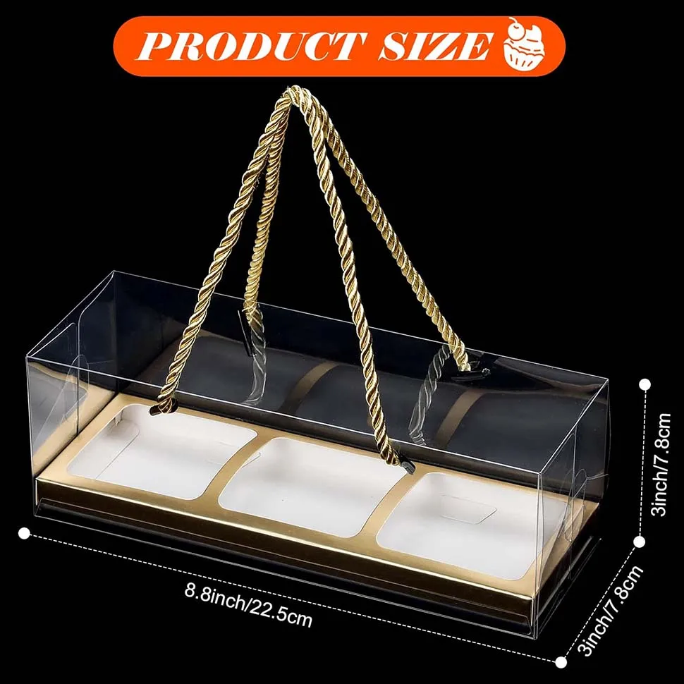 10Pcs Clear Cupcake Boxes with Rope Handles, Portable Rectangular 3-Compartment Cake Co... - SKU CBRH1150 - UGI Packaging