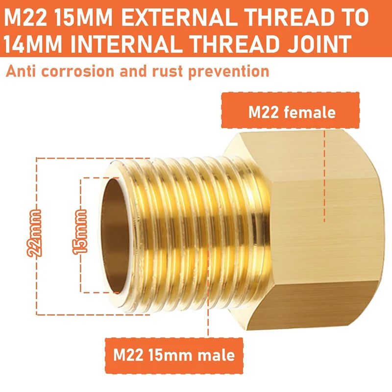 High Pressure Washer Coupler Metric M22 15mm Male to M22 14mm Female Reducer Thread Connector Hose Garden Water Pipe Adapter 5