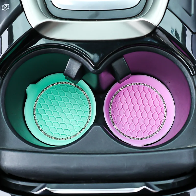 Non-slip Water Cup Pad Car Coaster Diamond Rhinestone Bling Decoration Anti-skid Rubber Cup Bottle Mat Accessories