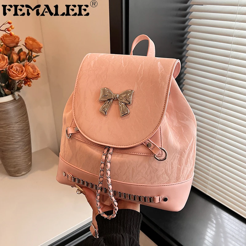 

Женский многофункциональный рюкзак FEMALEE, женский рюкзак из мягкой кожи, сумка через плечо с ручкой, женская сумка Y2K, большой рюкзак с бантом для девушек