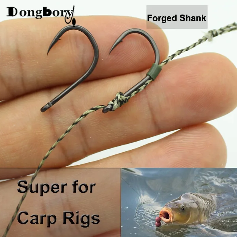 50pcs Carp Fishing Hooks PTFE Coating High Carbon Stainless Steel Barbed  Carp Hooks for Carp Rig Matt Black Curve Shank Hook