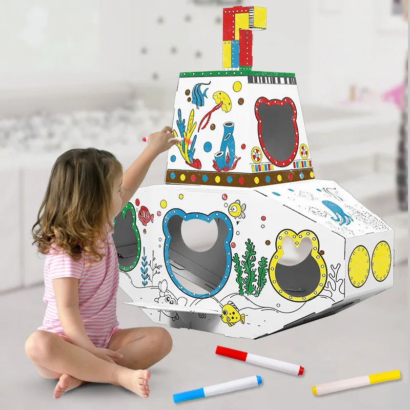 Children's Painting Set 3D Puzzle Assembly DIY Graffiti Submarine Model Toy diy cartoon forest house foam 3d jigsaw hand drawn model graffiti children s educational toys children s gifts