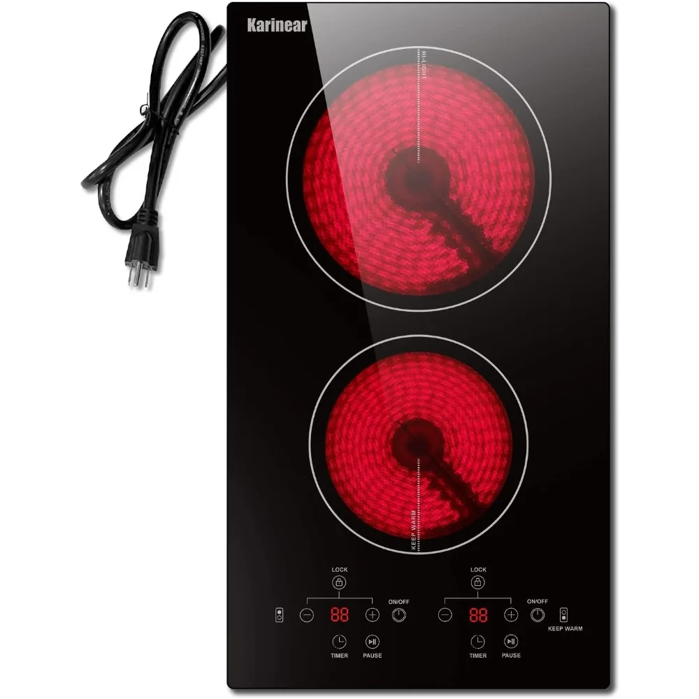 

Burners Electric Cooktop, 120v Plug in Ceramic Cooktop, 12 Inch Countertop & Built-in Electric Stove Top with Child Safety Lock