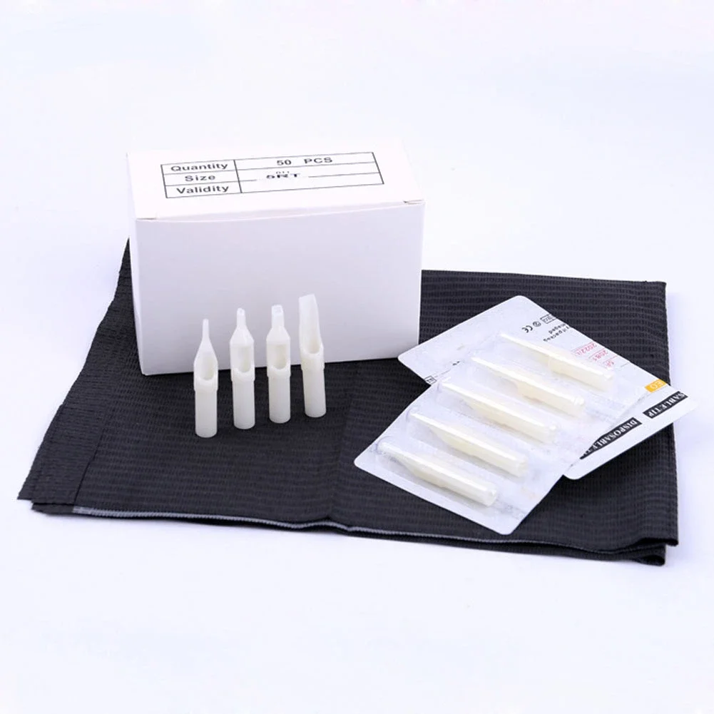 100Pcs Sterile Assorted Tattoo Tips Kit Disposable White Plastic Nozzles Needle Tube RT DT FT OF Tattoo Gun Grip Accessories