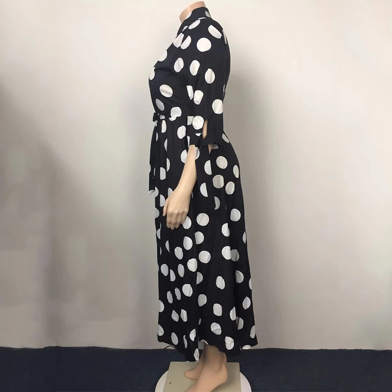 Women Elegant Maxi Dress Casual Dot Long Sleeve Lace-up Oversized Shirt  Long Dresses For Women - AliExpress 200000345