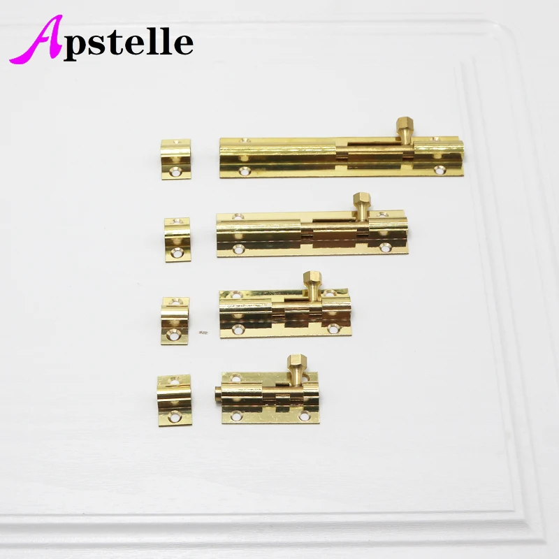 Brass Doors Slide Latch Lock Bolt Latch Barrel Home Gate Safety Hardware Screws 4 Size 1.5/2/3/4 Inch Gold