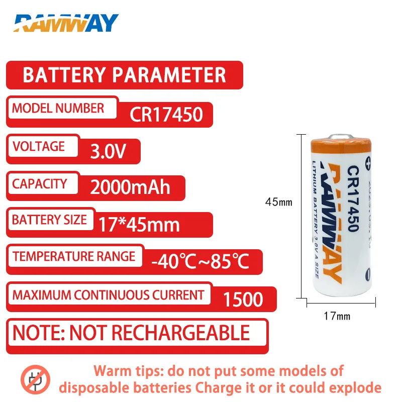 HCB CR17450 3,0V 2200mAH Batteria Al Litio 4/5A High Power Type - Foto 10