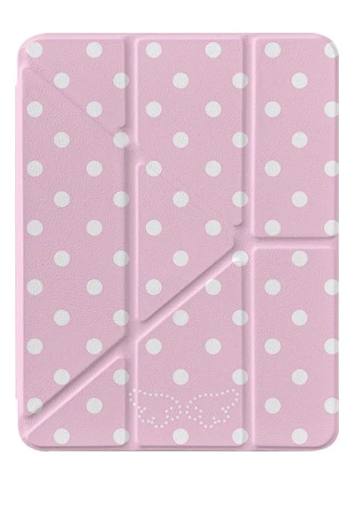 Pink Polka Dots & Cartoon Animals Kids Tablet Case, Foldable Design