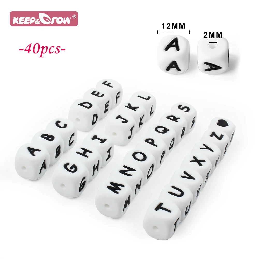 

40pcs Letter Beads 12mm Silicone Alphabet Teething Beads Teether Food Grade DIY Pacifier Chain Customized Name Accessorise