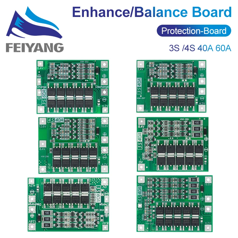 Lithium Battery Charger 3S/4S 25 40A 60A Li-ion Protection Board 18650 BMS Drill Motor 11.1V 12.6V/14.8V 16.8V Enhance/Balance