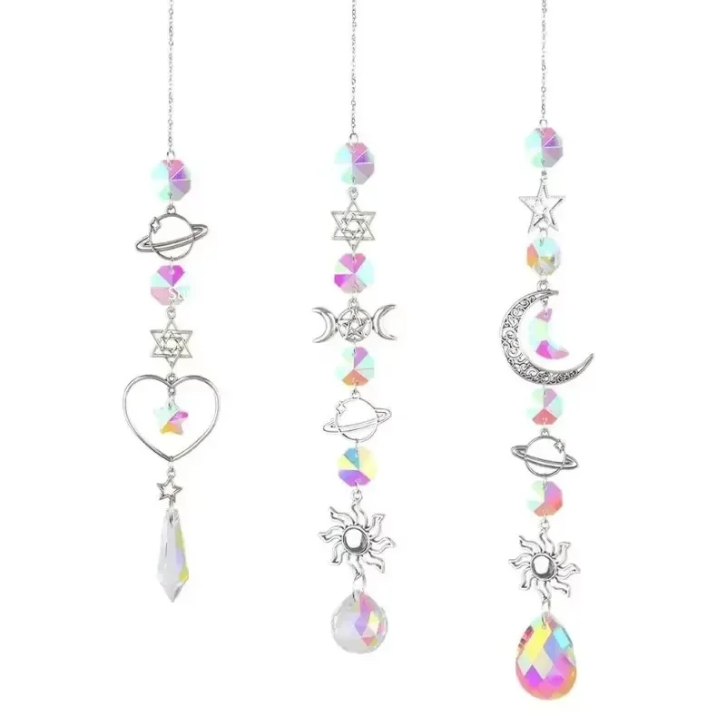 1pc Crystal Wind Chime Pentagram Sun Catcher Diamond Prisms Pendant Dream Catcher Rainbow Chaser Hanging Drop Home Garden Decor