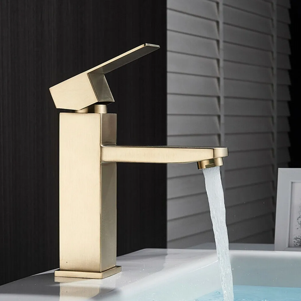 Golden Square 304 Stainless Steel Basin Faucet Home Hotel Bathroom Faucet Hot Cold Water Sink Tap Deck Mounted