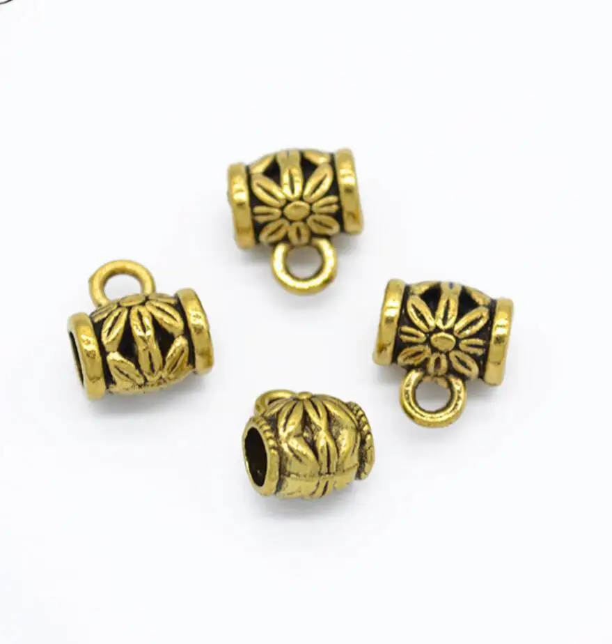 150pcs 10*9*6mm Bail Beads For Jewelry Making DIY Antique Silver Color Flower Beads Bails Charms F0192