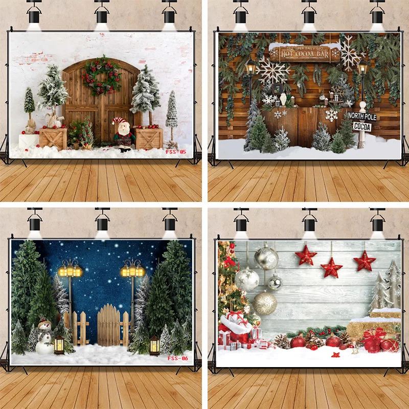 

Elegant Christmas Interior Home Decoration Pine Tree Photography Backdrops Props Children Family Photo Studio Background AA-41