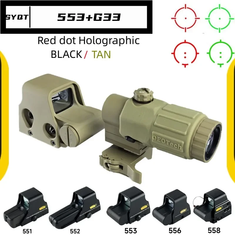 

556 558 Holographic Red Green Dot Sight Combo G33 Quick Detach Built-in Flip Tactical Scope Hunting Airsoft Collimator 20mm Rail