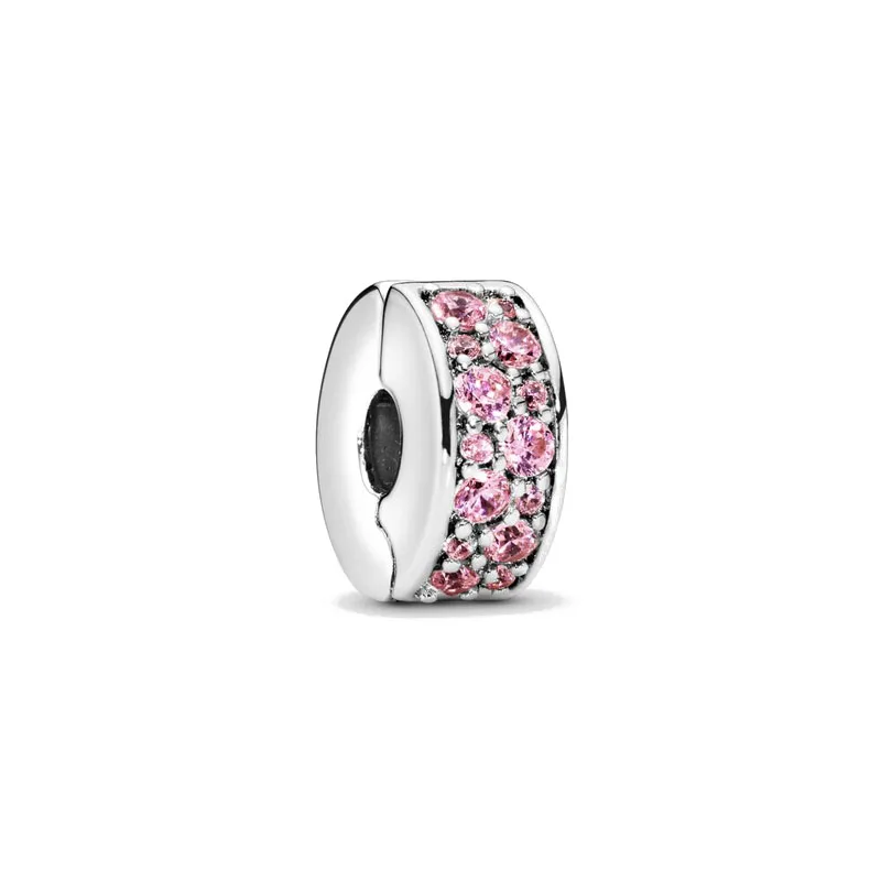 NEW Authentic 925 Sterling Silver Plated White Pink Heart Daisy Clip Beads Fit Original Bracelet Jewelry Accessories For Women 3