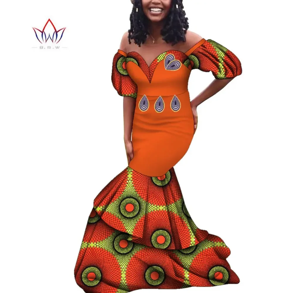 

BRW Prom Dresses 2023 Luxury Gown Elegant African Wedding Puff Sleeve Printed Vestido Off Shoulder Lady Fashion Clothing WY1951