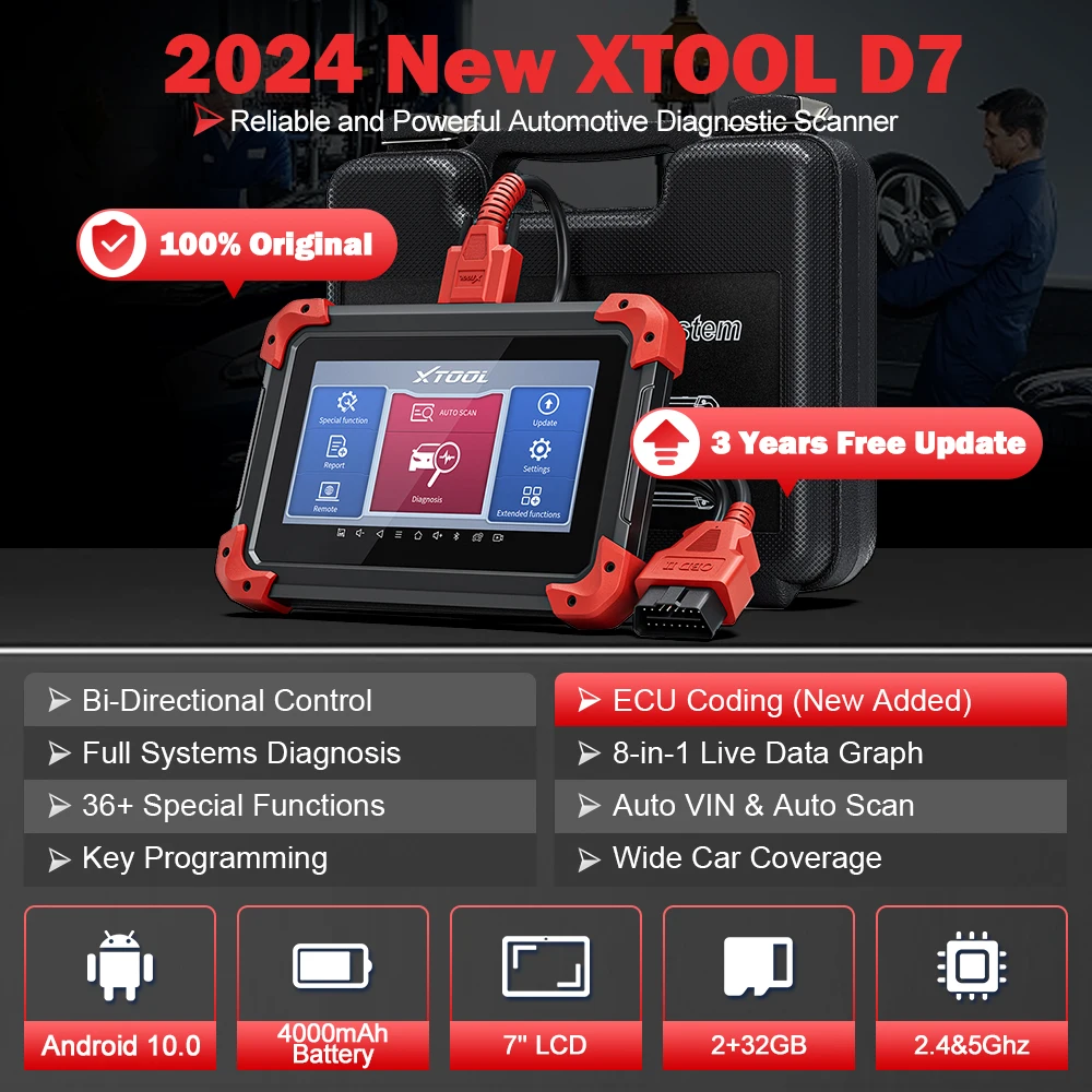 2024 New XTOOL D7 Automotive Diagnostic Tool OBD2 Scanner All System Diagnosis Active Test ECU Coding Key Programming 36+ Resets images - 6