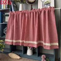 South Korea Red Plaid Short Curtains for Kitchen Japanese Lace Half Curtain Coffee Valance #A605 1