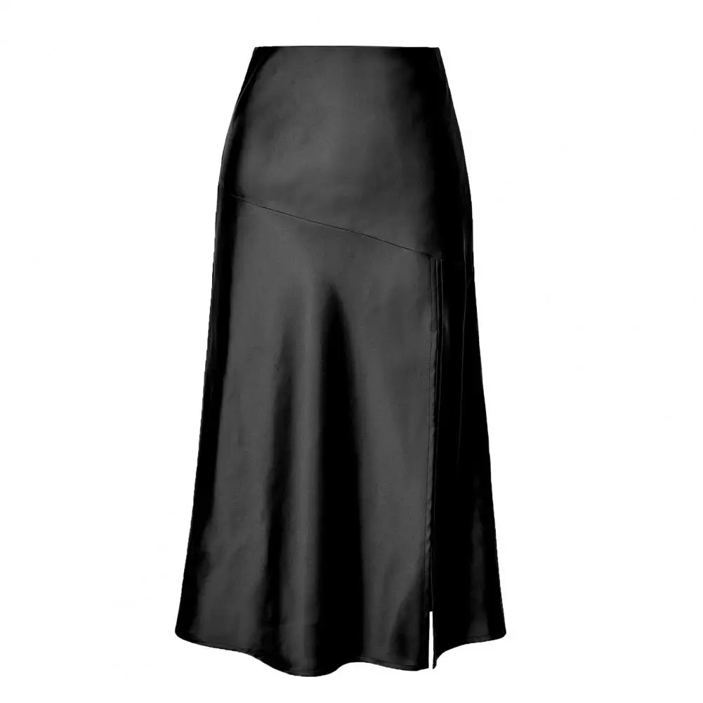 

Slim Fit Women Dress Silky Satin A-line Midi Skirt High Waist Straight Loose Fit Split Hem for Prom Parties Commuting Ladies