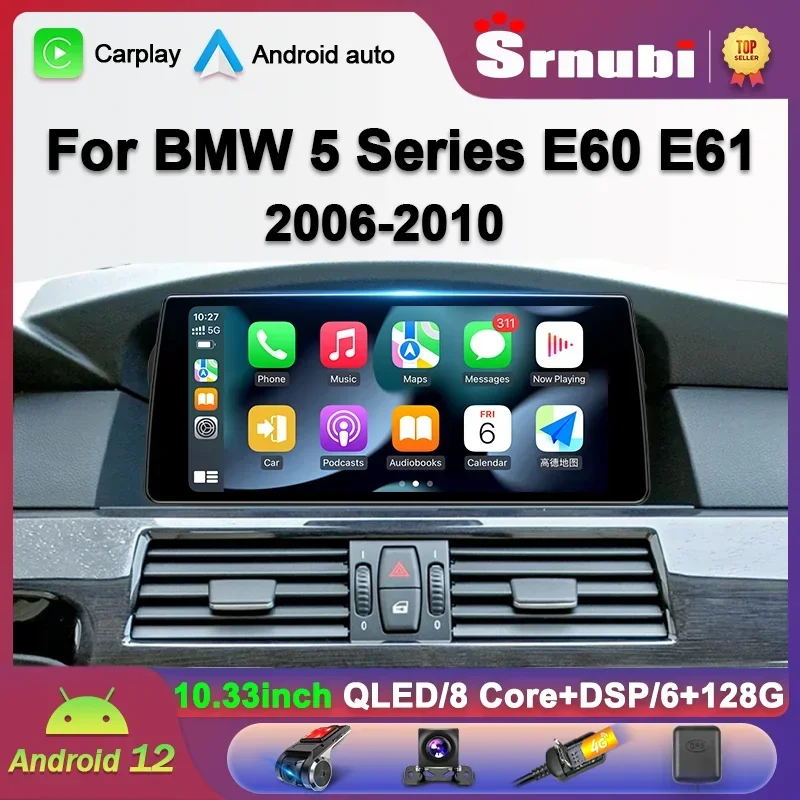 Srnubi-Autoradio Android 12.0 pour BMW Série 5, E60, E61, CIC, CCC