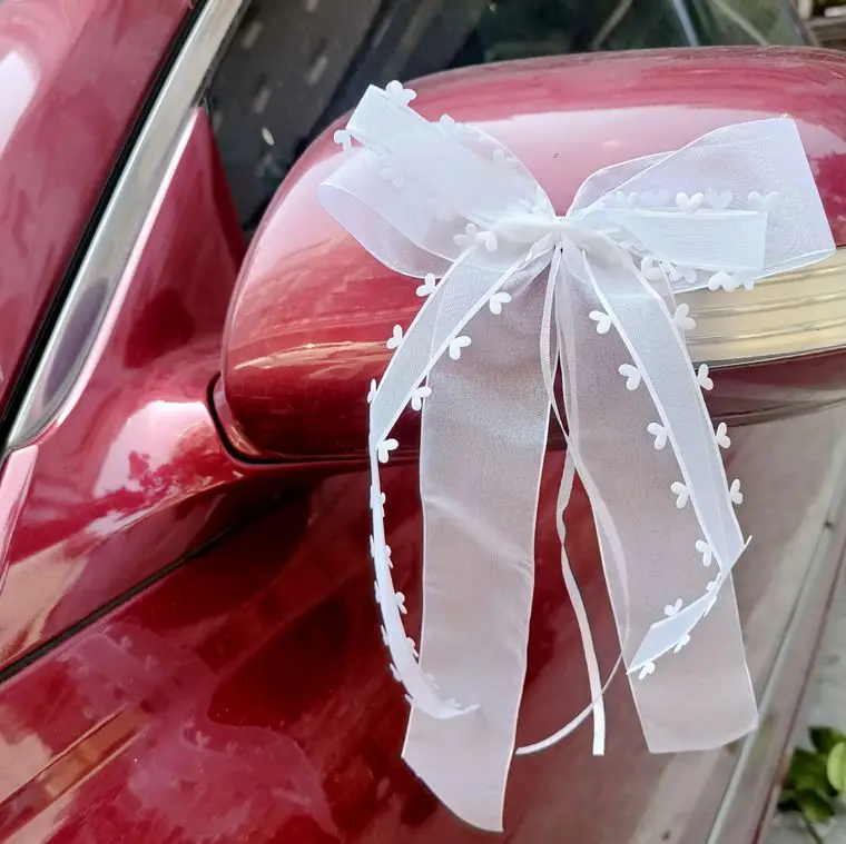 30/10Pcs White Ribbon Bowk Wedding Car Bowknot DIY Gift Wrapping Ribbon Bows Romantic Wedding Birthday Party Chair Decorations