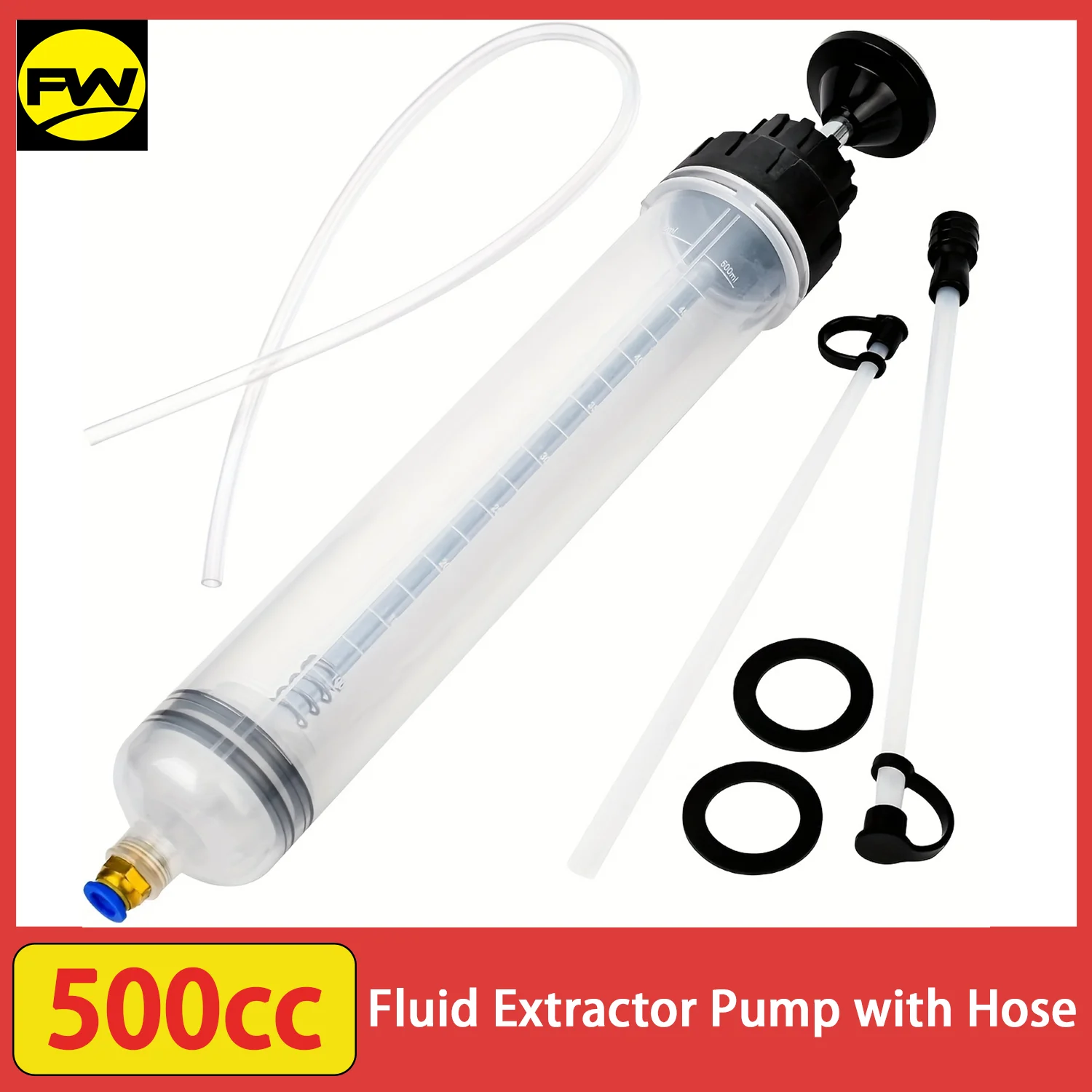 Manual Fluid Extractor Pump with Hose, Fuel Transfer & Fluid Evacuator Hand Pump for Car Maintenance, 17.6 oz (500cc) Capacity