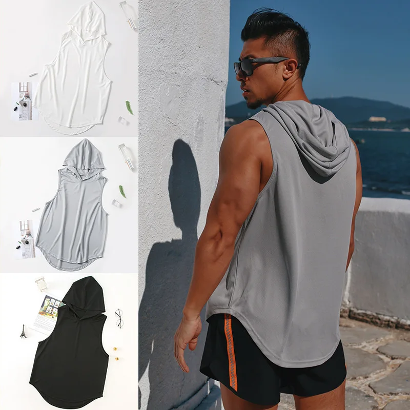 

Men Hooded Tank Top Sleeveless Vest Pure Color Comfortable Summer Vest Workout Bodybuilding Fitness Top for Men Sport