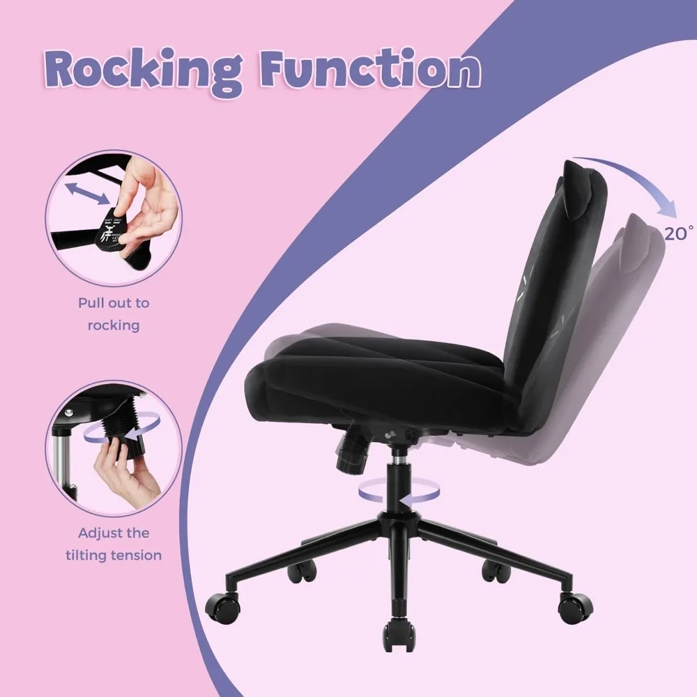 Armless Office Desk Chair with Wheels,Ergonomic Criss Cross Legged Computer Chair with Fabric Padded, Height Adjustable 5