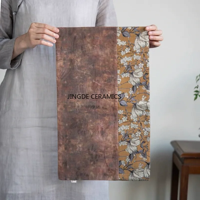 Chinese Tang Color Pattern Tea Table Mats Magnolia Flower Dry Brewing Tea Mat Splicing Thermal Insulation Zen Table Flag Cloth