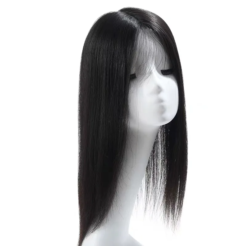 다크 브라운 실키 스트레이트 실크 베이스 가발 여성용 100% 브라질산 인모 180% 밀도 자연스러운 베이비 헤어 PU 가발