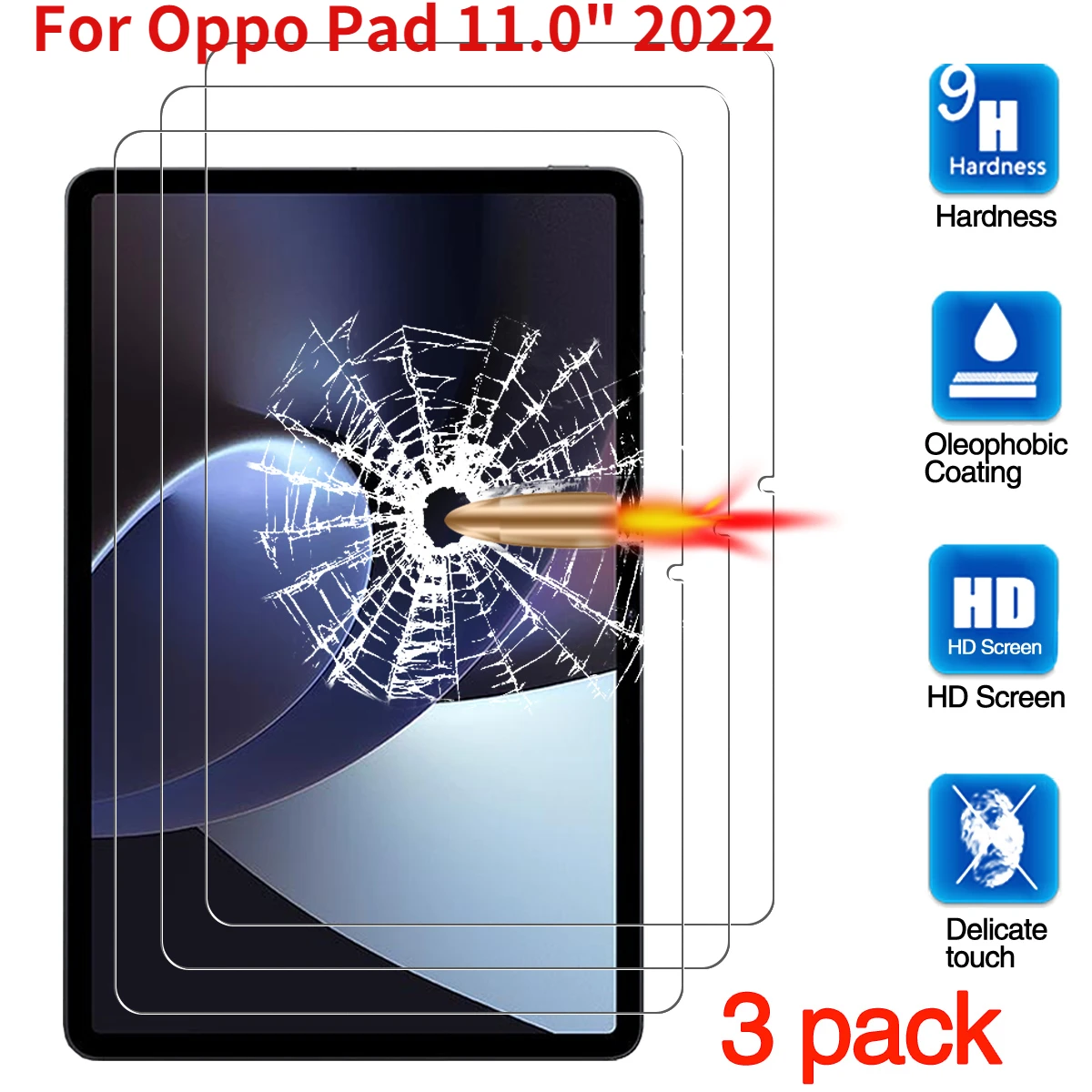 

3 шт., закаленное стекло для Oppo Pad 2022, 11 дюймов, защитный экран для планшета, защитная пленка, закаленное стекло против царапин для Oppo Pad