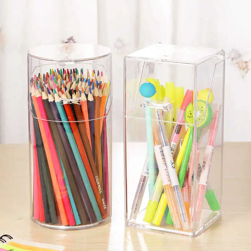 Desktop Organiser Home Office Storage Box Acrylic Transparent Multifunction Pen Holder Stationery Storage Waterproof Dustproof