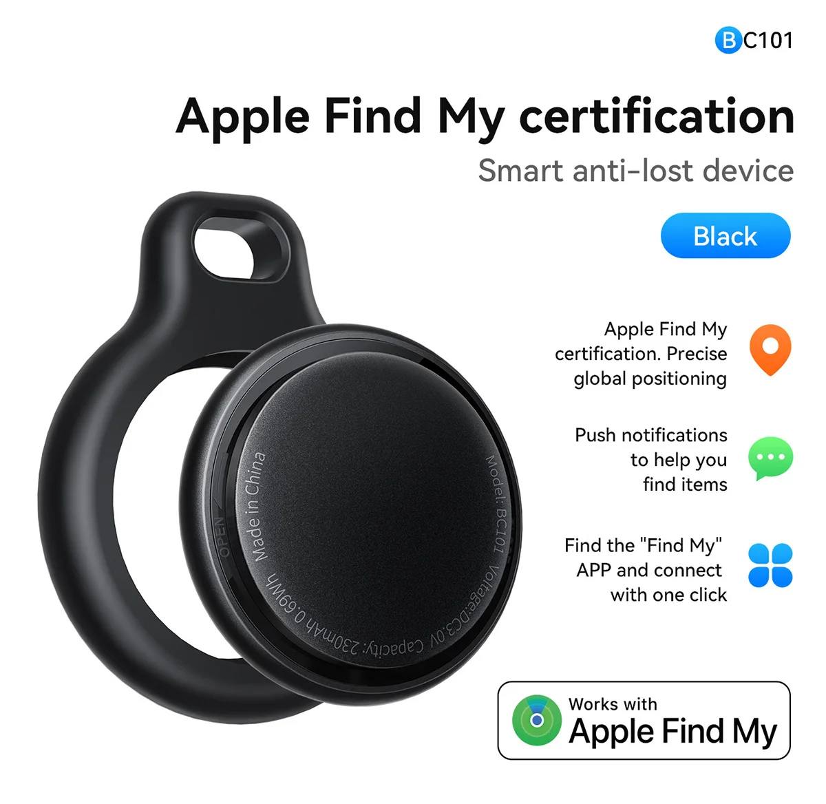 BC101 Anti-lose Tracker for Apple Airtag Replacemen with Find My Bluetooth GPS Tracker For Luggage IOS MFi Key Finder