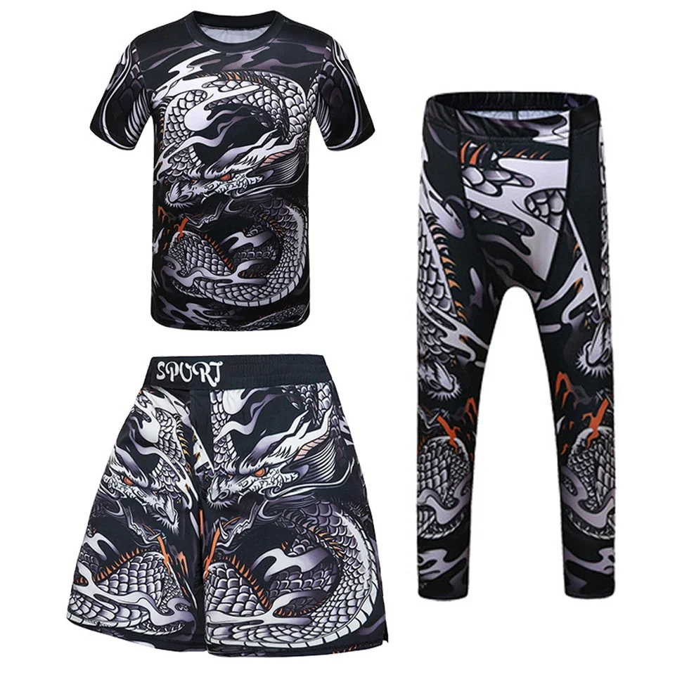 Sports Apparel Snake Kids jiu jitsu MMA T-shirt+Pant Bjj Rashguard KickBoxing Set Boy Children Muay Thai Shorts MMA Clothing Compression Tights