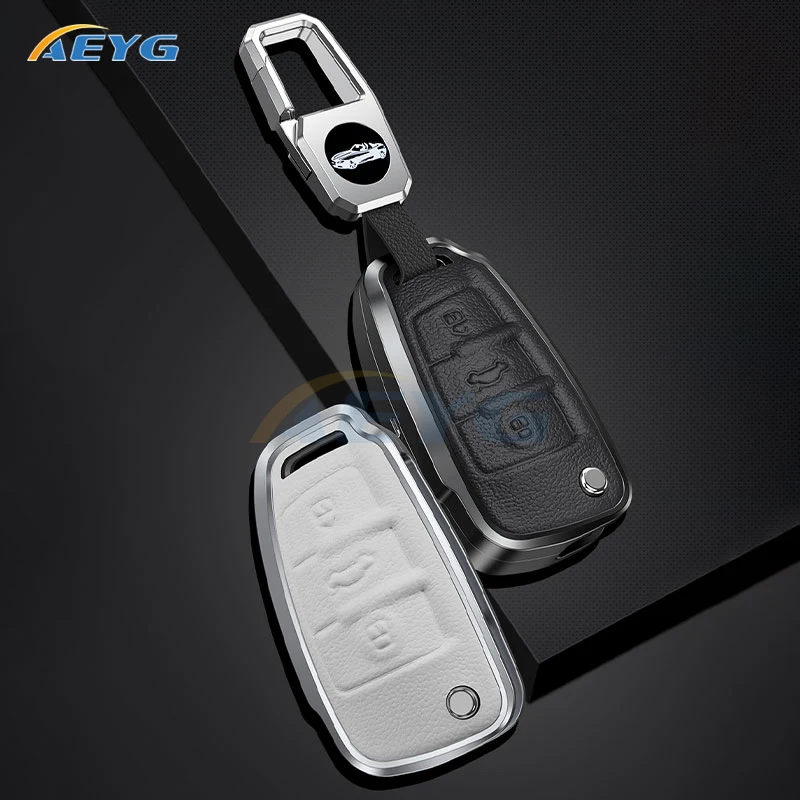 

Leather+Metal Car Key Case Cover For Audi A1 A3 A4 A5 A6 A7 Q3 Q5 S6 B6 B7 B8 C6 8P 8V 8L TT Keyless Protector Fob Accessories