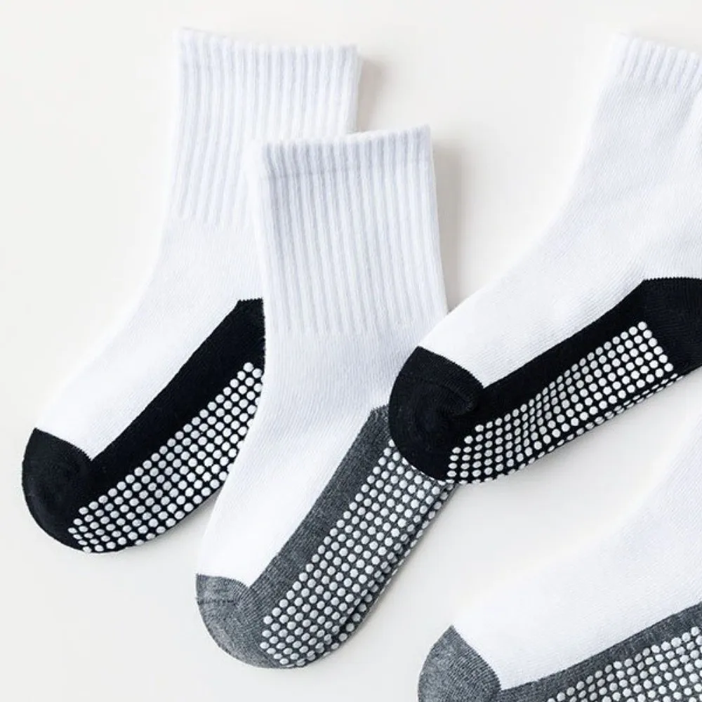 5Pairs Mid Tube Kids Anti-Slip Socks Solid Cotton Sticky Children's Floor Socks Breathable Non-Slip Gripper