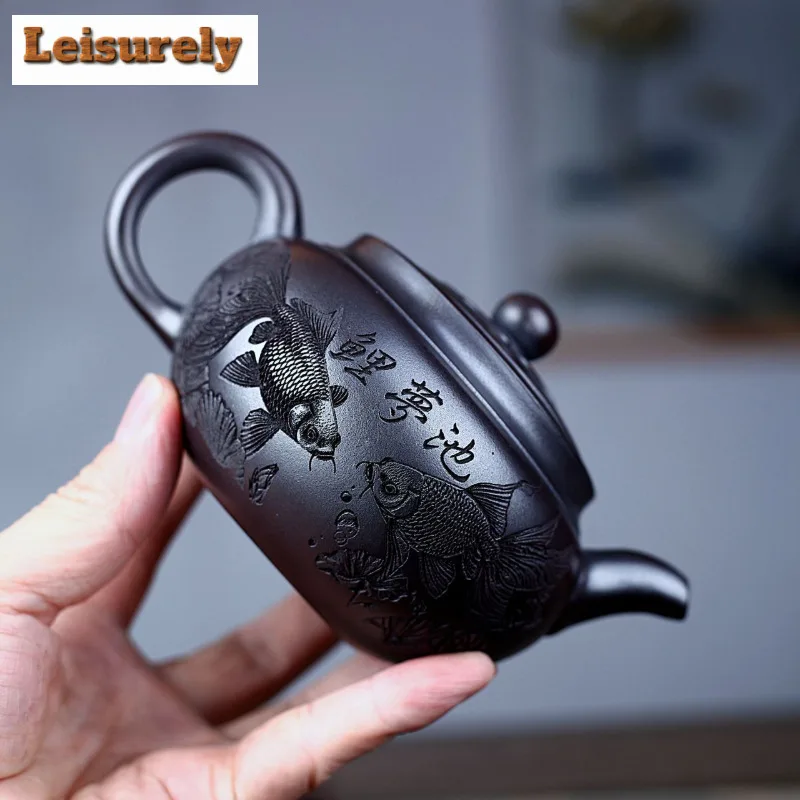 350ml Aesthetic Yixing Purple Clay Teapots Handmade Antique Koi Pot Raw Ore Antique Red Mud Tea Maker Kettle Zisha Tea Set Tea