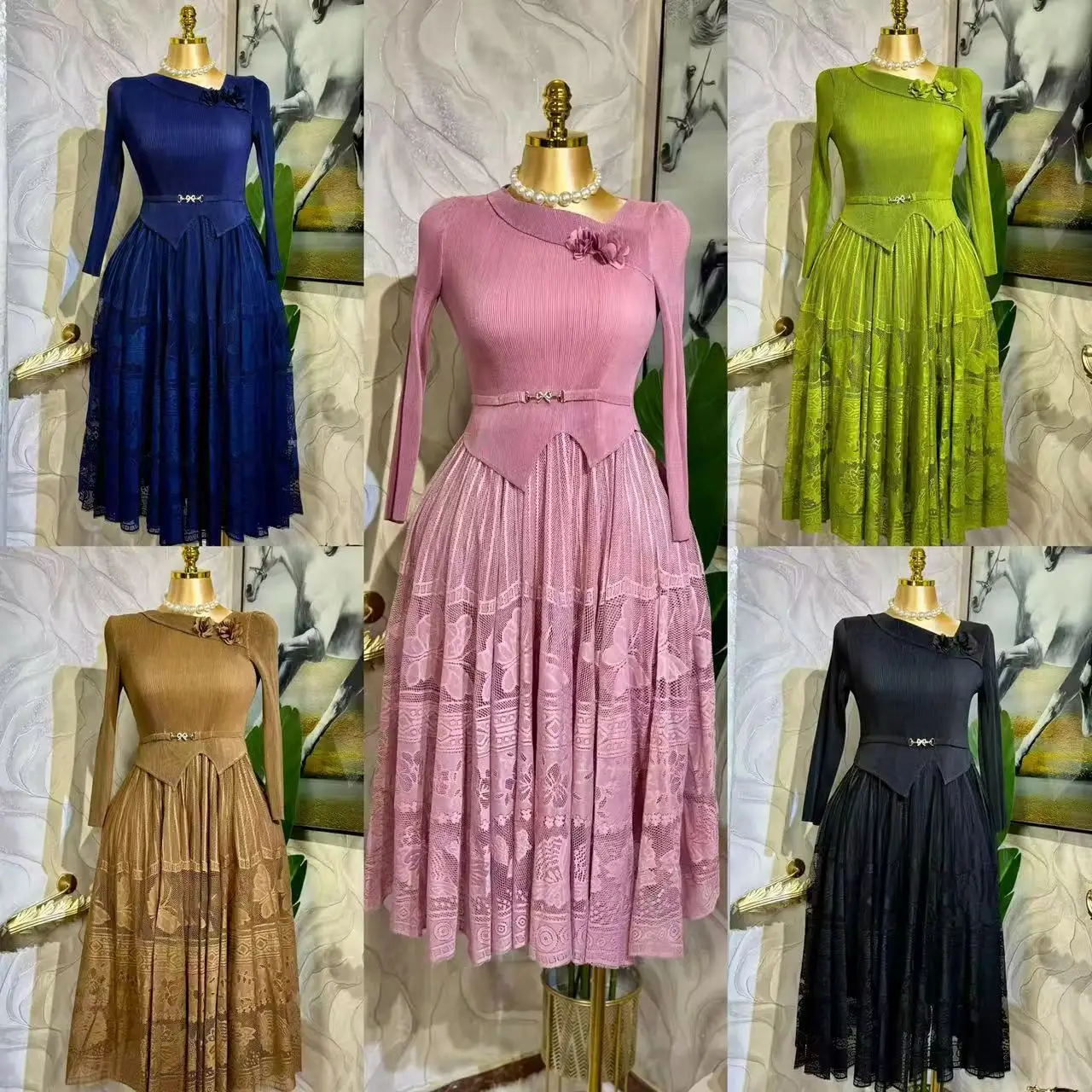 فستان مياكي بطيات 2025 بياقة قطرية أنيق فضفاض بلون...