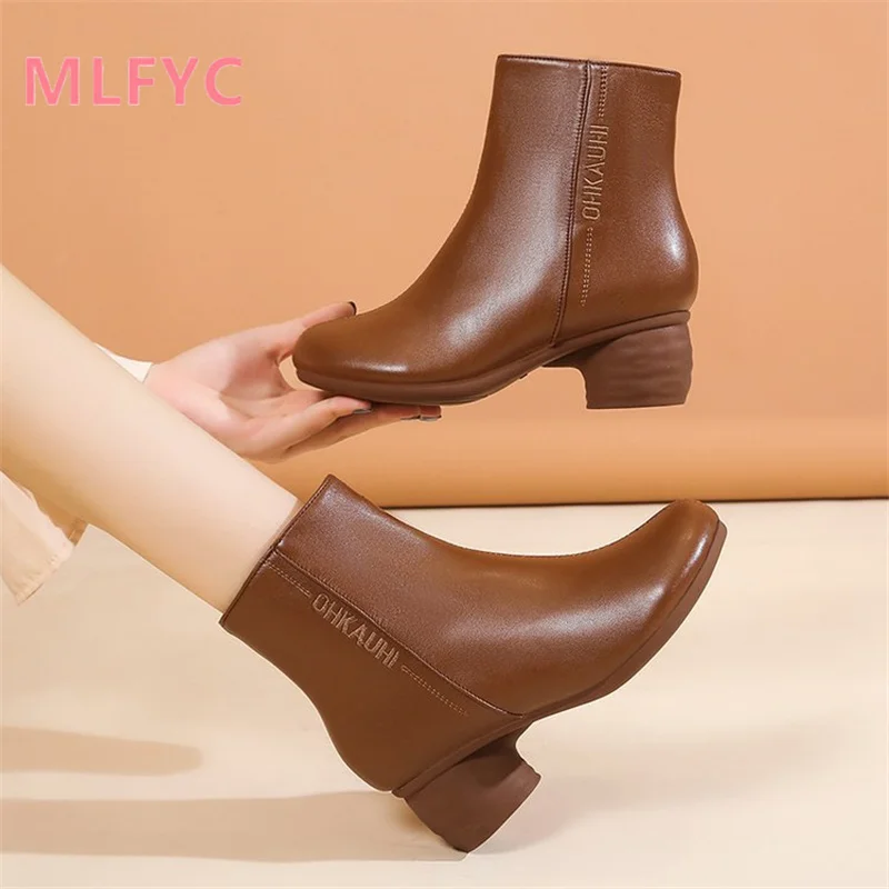 Women's Boots Round Head Short Barrel Low Heel Cotton Boots Children's 2023 New Mesh Red Side Zipper Fashion Short Boots