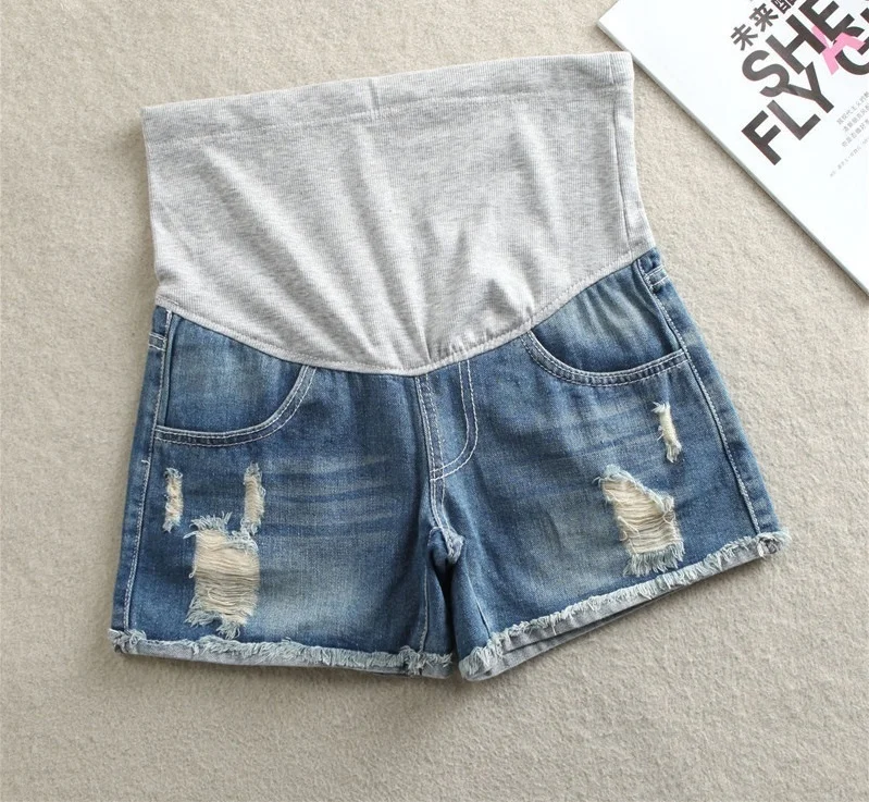 Denim Maternity Shorts Summer Pregnancy Cotton Short Slim Tight Hole Elastic maternity pants pregnant shorts
