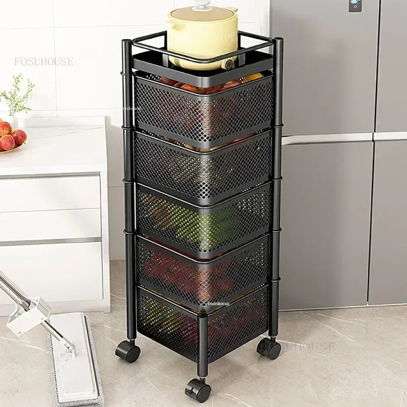 Kitchen Storage Trolley Cart Living Room Multi-layer Auxiliary Cart For Fruit And Vegetable Snack Home Rotating Kitchen Trolleys