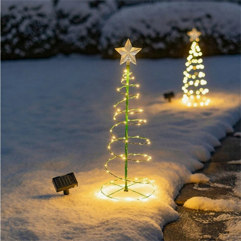 Solar Spiral Christmas Trees Outdoor Light Up Xmas Pathway Markers With Stake Waterproof Lights for Patio Yard Walkway Decor