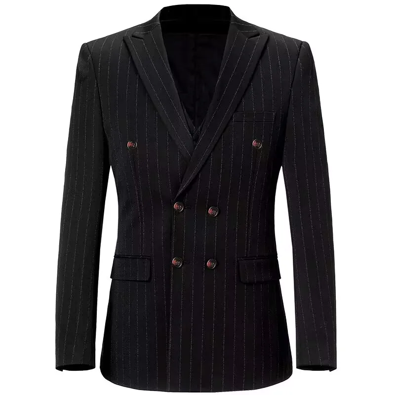 Black Striped Suits Blazer for Men Slim Fit Peak Lapel Double Breasted Men Suit Jacket 1 Piece Italian Style Fashion One Coat