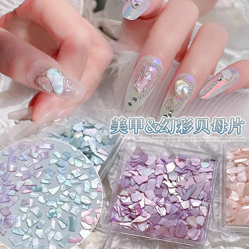 

1 Box Irregular Natural Shell Fragments Flakes Nails Supplies Manicure Decor Rhonestone For Nail Art Decoration Accessories