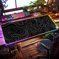 RGB Light Mouse Pad Topographic Black and White Pattern Gaming - Button Control Extended Keyboard Mat Non-Slip Rubber Base 1