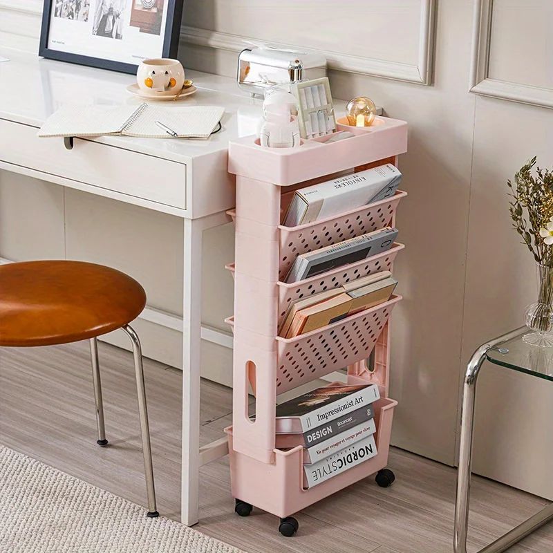1pc 5-Tier Removable Tableside Bookshelf Book Magazine Newspaper Rack Suitable For Classroom Office Study Bedroom Living Room